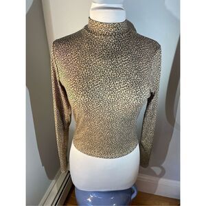 Gaze Cropped Mock Turtleneck, Leopard Print, S